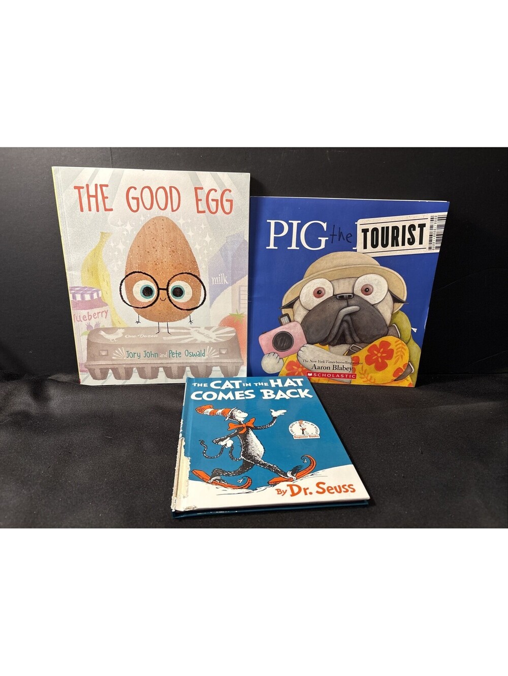 Lot of 3 Children’s Books W/ The Good Egg, Pig The Tourist & The Cat In Hat Back